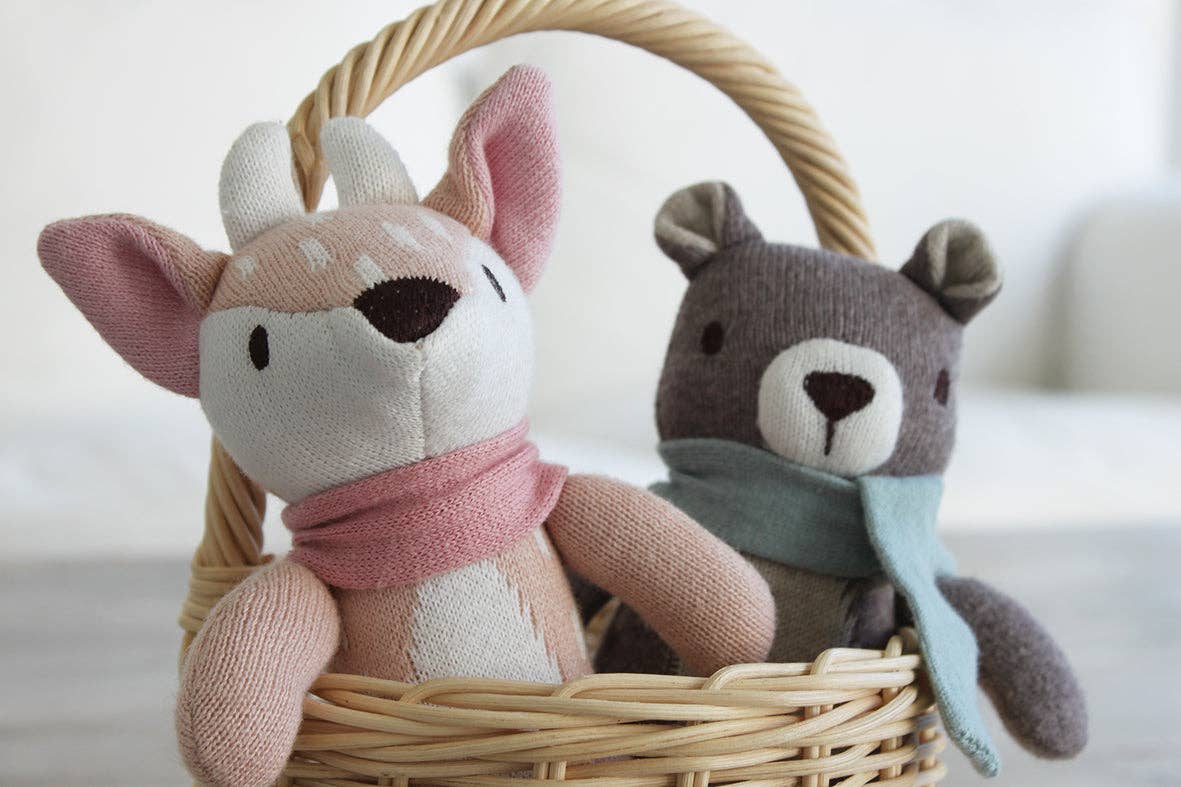 Animais de Tricô ThreadBear + Caixa de Presente - Brinquedos Macios de Tricô x3