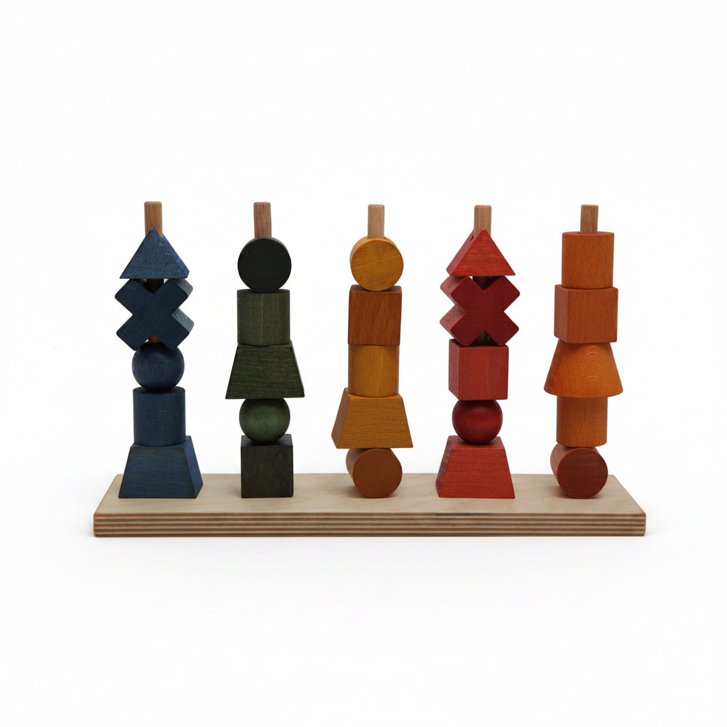 Brinquedo Montessori de empilhar em arco-íris