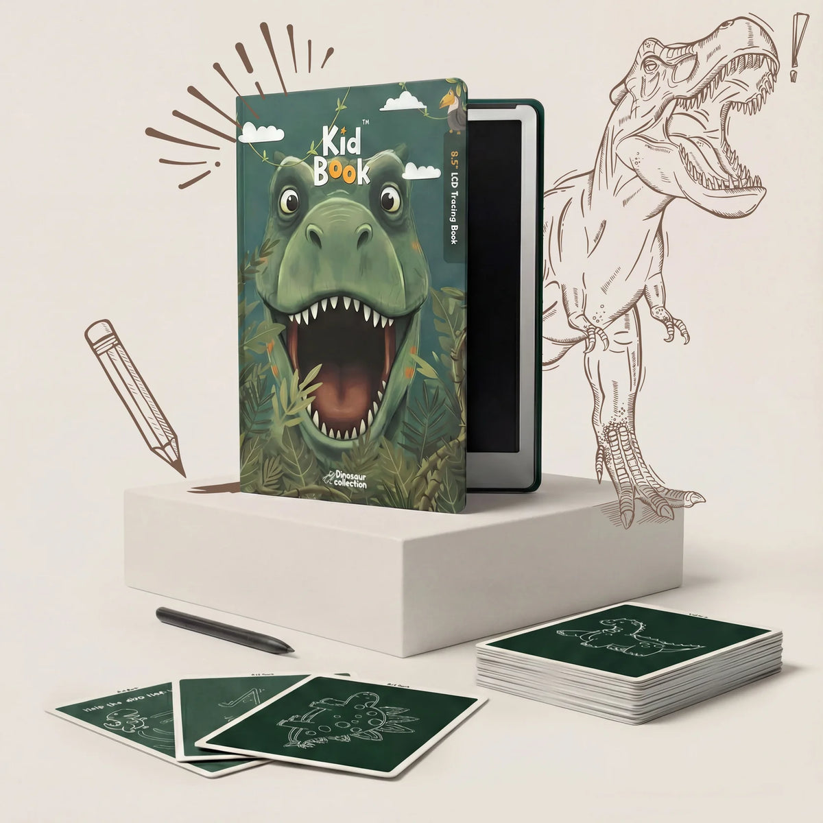 Tablet gráfico com fichas de desenho – KidBook – Dinossauro